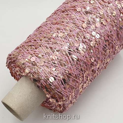 Lustrosa (2319 розовый фламинго, пайетки розовое золото) 100% хлопок, пайетки 3мм, 6мм 300м/100гр