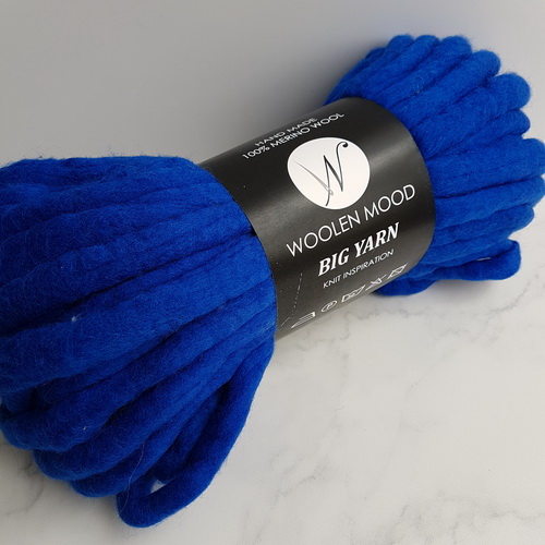 Толстая пряжа (синий) 100% меринос, 2-2.2см толщина нити Woolen Mood 300гр