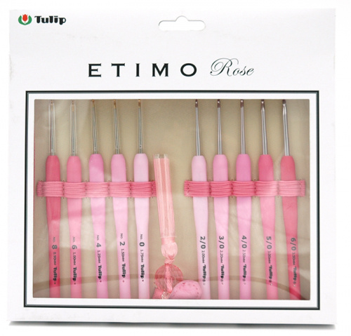 Набор сверхтонких крючков ETIMO Rose (0.9,1,1.75,1.25,1.5,2,2.2,2.5,3,3.5мм) розовый Tulip