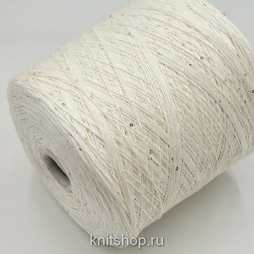 CaroLino (1215 белый отбелка, пайетки белое золото) 72% лён, 20% шелк, 8% пайетки 2мм 320м/100гр