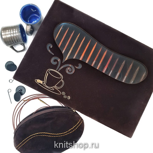Подарочный набор съемных спиц Knit & Sip (3,5, 4, 4,5, 5, 5,5, 6, 7, 8мм) береза, кофейный, Knit Pro