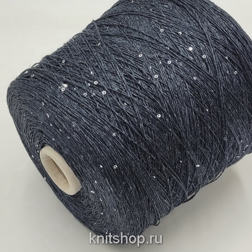 CaroLino (1125 антрацит меланж, пайетки серебро) 72% лён, 20% шелк, 8% пайетки 2мм 320м/100гр