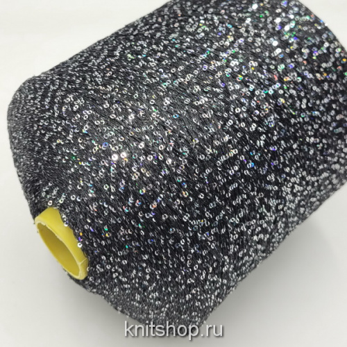 Sequin (3 черный, пайетки серебро) 100% пл, пайетки 2мм; расстояние между пайетками 0.5см 400м/100гр