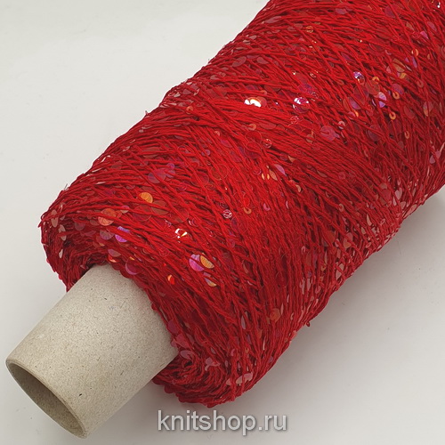 Lustrosa (2309 красный, пайетки прозрачные) 100% хлопок, пайетки 3мм, 6мм 300м/100гр