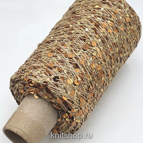 Lustrosa (8325 бежевый, золото, пайетки) 100% хлопок, пайетки 3мм, 6мм 200м/100гр
