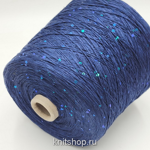 G&G Filati Bellino (3 синий, пайетки морская волна) 100% лён, пайетки 3мм 390м/100гр