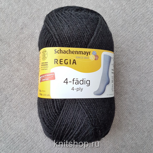 Schachenmayr Regia 4-fadig (02066 черный) 75% меринос, 25% полиамид 50 г/210 м