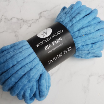 Толстая пряжа (небесный) 100% меринос, 2-2.2см толщина нити Woolen Mood 300гр