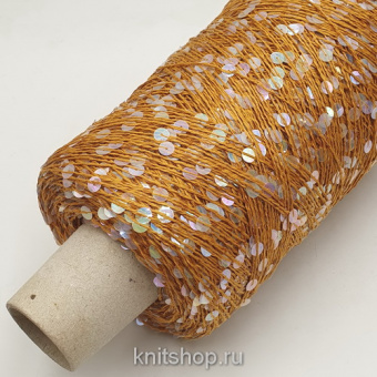 Lustrosa (2308 карамель, пайетки прозрачные) 100% хлопок, пайетки 3мм, 6мм 300м/100гр