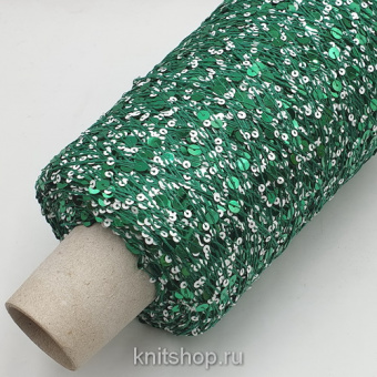 Lustrosa (2307 зеленый, пайетки зеленые, белые) 100% хлопок, пайетки 3мм, 6мм 300м/100гр