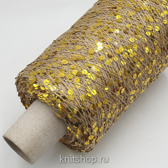 Lustrosa (2315 бежевый, пайетки золото) 100% хлопок, пайетки 5мм 300м/100гр