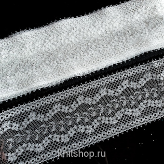 Кружево Solstiss (белый, серебро, люрекс) двойное, ширина 6-7см, Франция