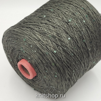 G&G Filati Bellino (2 хвойный зеленый, пайетки изумруд) 100% лён, пайетки 3мм 370м/100гр