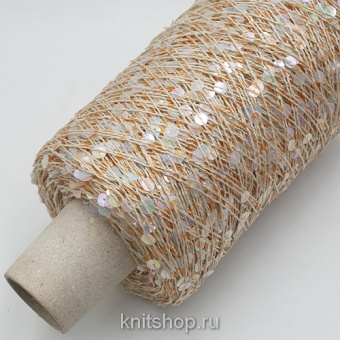 Lustrosa (2321 бежевый, пайетки прозрачные и персик) 100% хлопок, пайетки 3мм, 6мм 300м/100гр