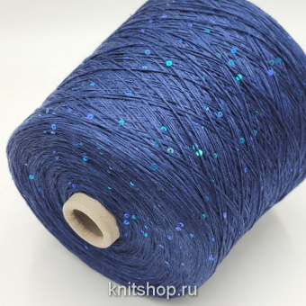 G&G Filati Bellino (3 синий, пайетки морская волна) 100% лён, пайетки 3мм 390м/100гр