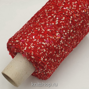 Lustrosa (2324 красный, пайетки прозрачные и белые) 100% хлопок, пайетки 3мм, 6мм 300м/100гр