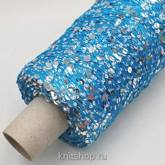 Lustrosa (2304 лазурный, пайетки серебро, белый) 100% хлопок, пайетки 3мм, 6мм 300м/100гр