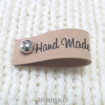 Бирка Handmade бежевая, с кнопкой, натур.кожа, 35х12мм