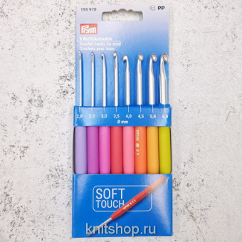 Набор крючков Prym с мягкой ручкой 8шт (2мм,2,5мм,3мм,3,5мм,4мм,4,5мм,5мм,6мм) алюминий/пластик