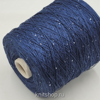 CaroLino (1218 синяя ночь, пайетки серебро) 72% лён, 20% шелк, 8% пайетки 2мм 320м/100гр