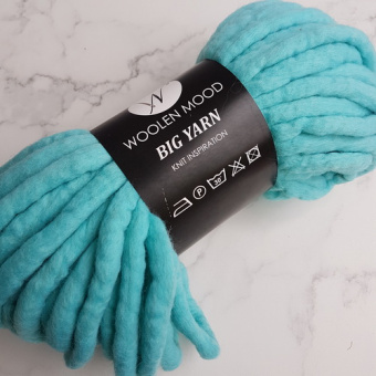 Толстая пряжа (голубой) 100% меринос, 2-2.2см толщина нити Woolen Mood 300гр
