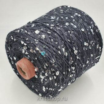 Cashwool (антрацит, серебряные пайетки) 100% меринос, пайетки 3мм, 6мм 300 м/100гр