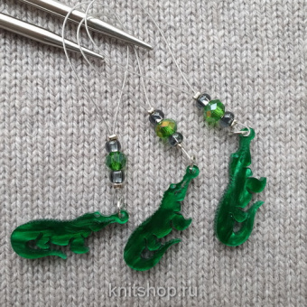 Маркер для вязания на тросе Крокодил, 1шт (искуственное стекло, бусины, спицы до 12 мм)