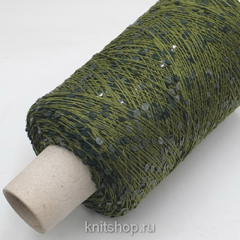 Lustrosa (2301 зеленая оливка, пайетки) 100% хлопок, пайетки 5мм 300м/100гр