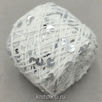 Пайетки (1 белый, пайетки серебро) 100% хлопок, пайетки 5мм, 2мм
