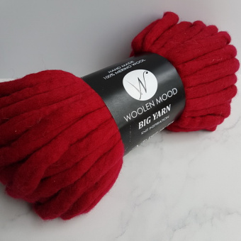 Толстая пряжа (бордо) 100% меринос, 2-2.2см толщина нити Woolen Mood 300гр