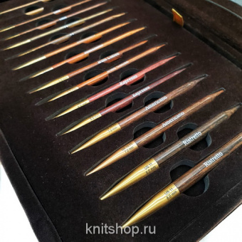 Подарочный набор съемных спиц Knit & Sip (3,5, 4, 4,5, 5, 5,5, 6, 7, 8мм) береза, кофейный, Knit Pro